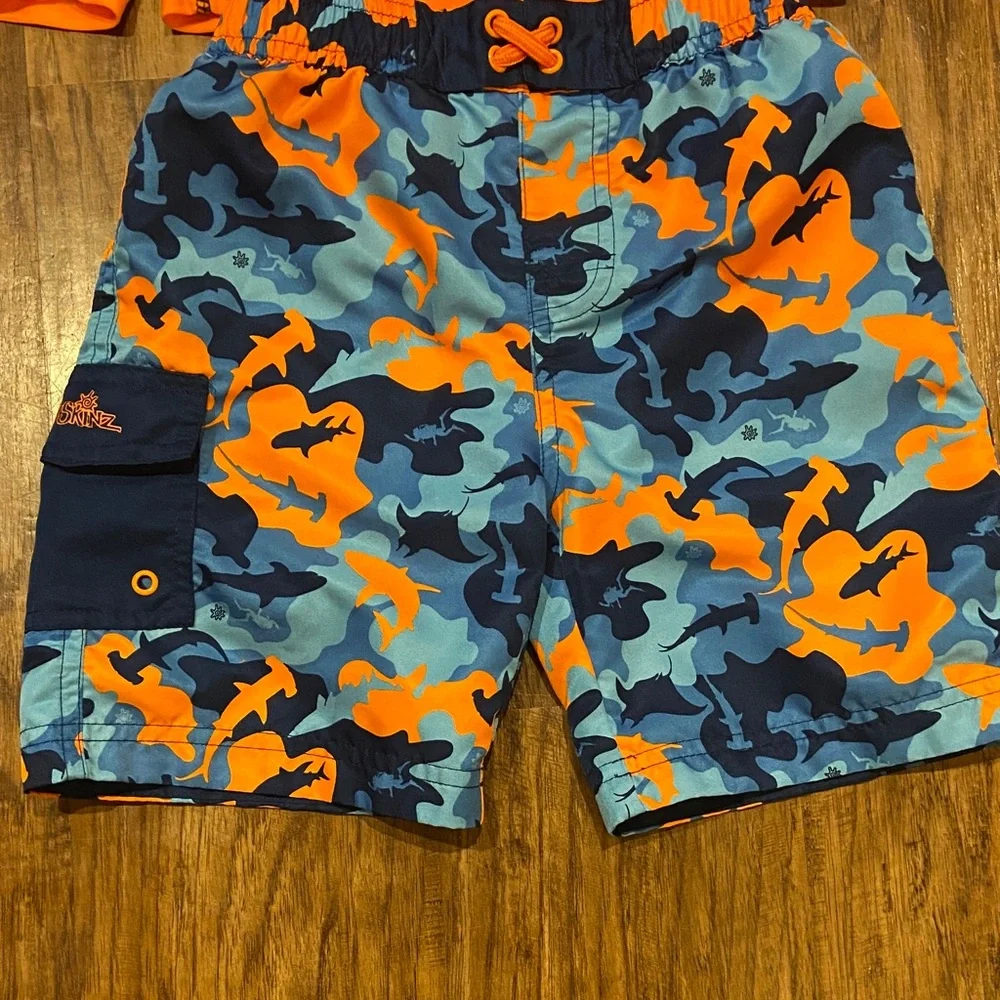 UV Skinz Orange and Blue shark Kids Swim Set size 6